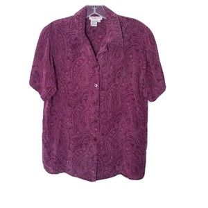 Talbots Silk Button Shirt Women Size 4 Paisley Floral Short Sleeve